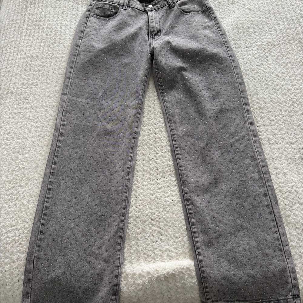 Grey rhinestone jeans